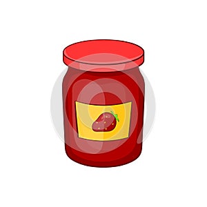 Jar of strawberry jam icon, cartoon style