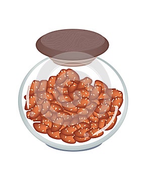 Jar of Thai Caramelised Peanuts on White Background