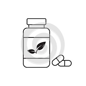 Jar with vitamins or nutrition supplements outline icon. Healthy and sport nutrition, dieting thin line pictogram