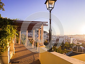 Jardim da Cerca da Graca in Lisbon with Sao Jorge Castle in the photo