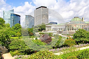 The Jardin Botanique and modern skyscrapers in Brussels
