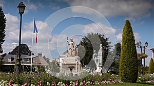 Jardin de L`Eveche, garden and statue in Lisieux
