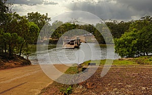 Jardine river ferry in the remotes part of north Queensland Australia