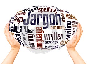Jargon word cloud hand sphere concept photo