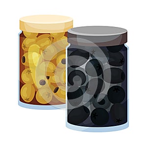 Jarred Black and Green Olives Vector Element