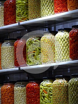 Jars of Anti Pasti in a Market