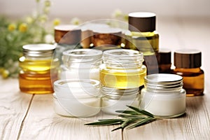 jars of assorted skincare creams labelled and sealed