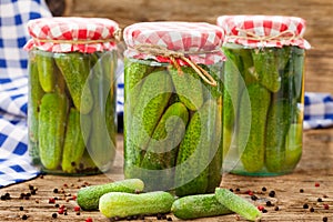 Jars of canned pickles