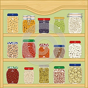 Jars of cereals and legumes