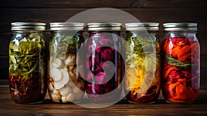 Jars with different preservations. Selective focus.