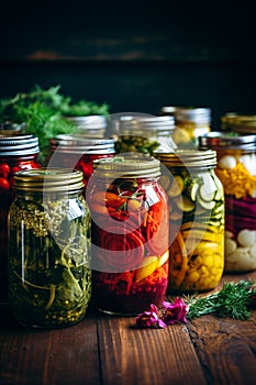 Jars with different preservations. Selective focus.
