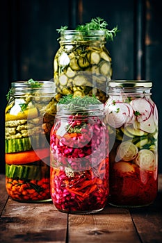 Jars with different preservations. Selective focus.