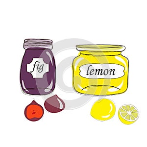 Jars with fig and lemon jams
