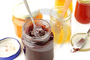 Jars of fruity jam