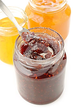 Jars of fruity jam