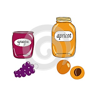 Jars with grape and apricot jams