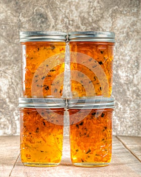 Jars of homemade pepper jelly