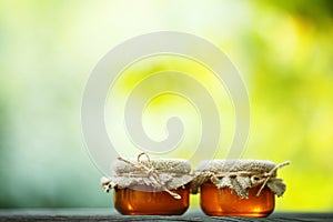 Jars of honey in eco-style
