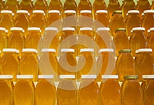 Jars of honey on shelves