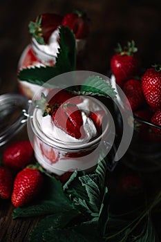 Jars of layered creamy dessert