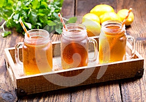 Jars of lemon ice tea