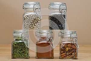 Jars with spices.