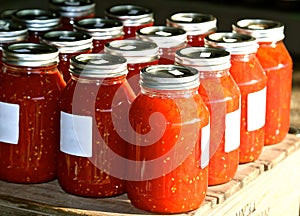 Jars of Stewed Red Ripe Tomatoes