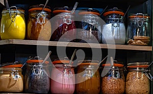 Jars of sweets on display in a traditional sweet shop, Market Street, Ioannina Epirus Greece