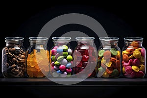 Jars with a variety of candies. Generative AI
