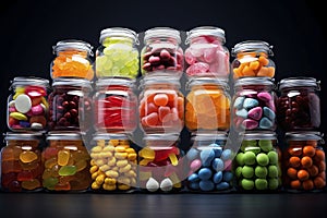 Jars with a variety of candies. Generative AI