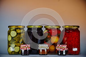 Jars with various conserved food