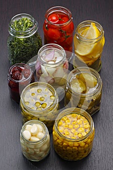 Jars with various preserved food photo