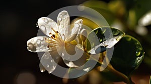 Jasmine With Dew Drops Glistening In The Sunlight