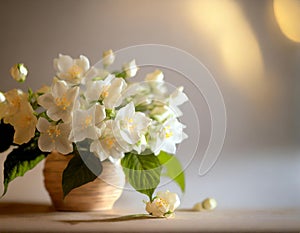 Jasmine flowers bouquet in vase