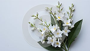 Jasmine flowers delicately displayed against pure white background