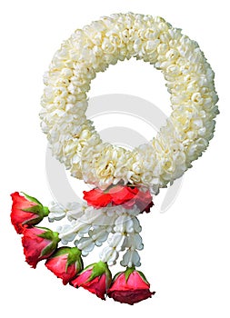 Jasmine garland symbol of Mothers day in thailand on white background with clipping path