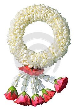 Jasmine garland symbol of Mothers day in thailand on white background with clipping path