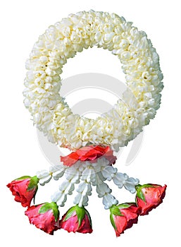 Jasmine garland symbol of Mothers day in thailand on white background with clipping path