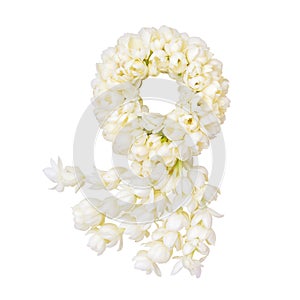 Jasmine garland symbol of Mothers day in thailand on white background with clipping path