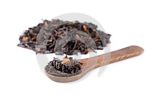 Jasmine Green Tea in wood spoon on white background