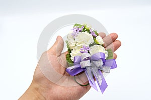 Jasmine handmade flowers made from handmade. On the palm of the hand, the meaning is the representation of the love of the baby, b