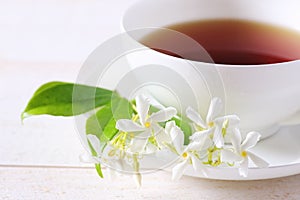 Jasmine tea in a white bone china cup