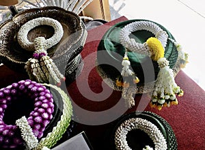 Jasmine Wreath with Globe Amaranth Wreath on Pedestal Dish