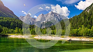 Jasna lake with beautiful mountains. Nature scenery in Triglav national park. Location: Triglav national park. Kranjska Gora,