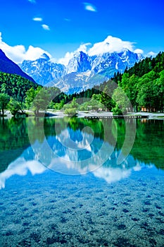Jasna Lake and Julian Alps in Kranjska Gora Slovenia