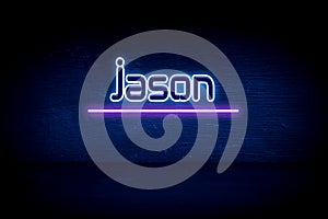 Jason - blue neon announcement signboard