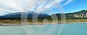 Jasper lake and rocky mountains