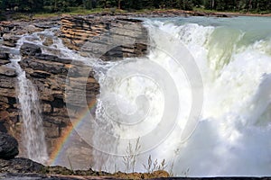 Jasper National Park, Rainbow at Athabasca Falls, Canadian Rocky Mountains, Alberta, Canada