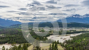 Jasper National Park panorama view from Old Fort Point. Canadian Rockies