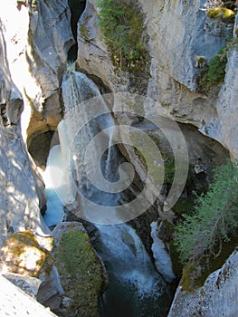 Jasper National Park, Waterfall in Maligne Canyon in Spring, Alberta, Canada